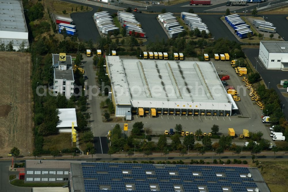 Erfurt from above - Post office logistics center of Deutsche Post and DHL in the cargo transport center in the East of Erfurt in the state of Thuringia