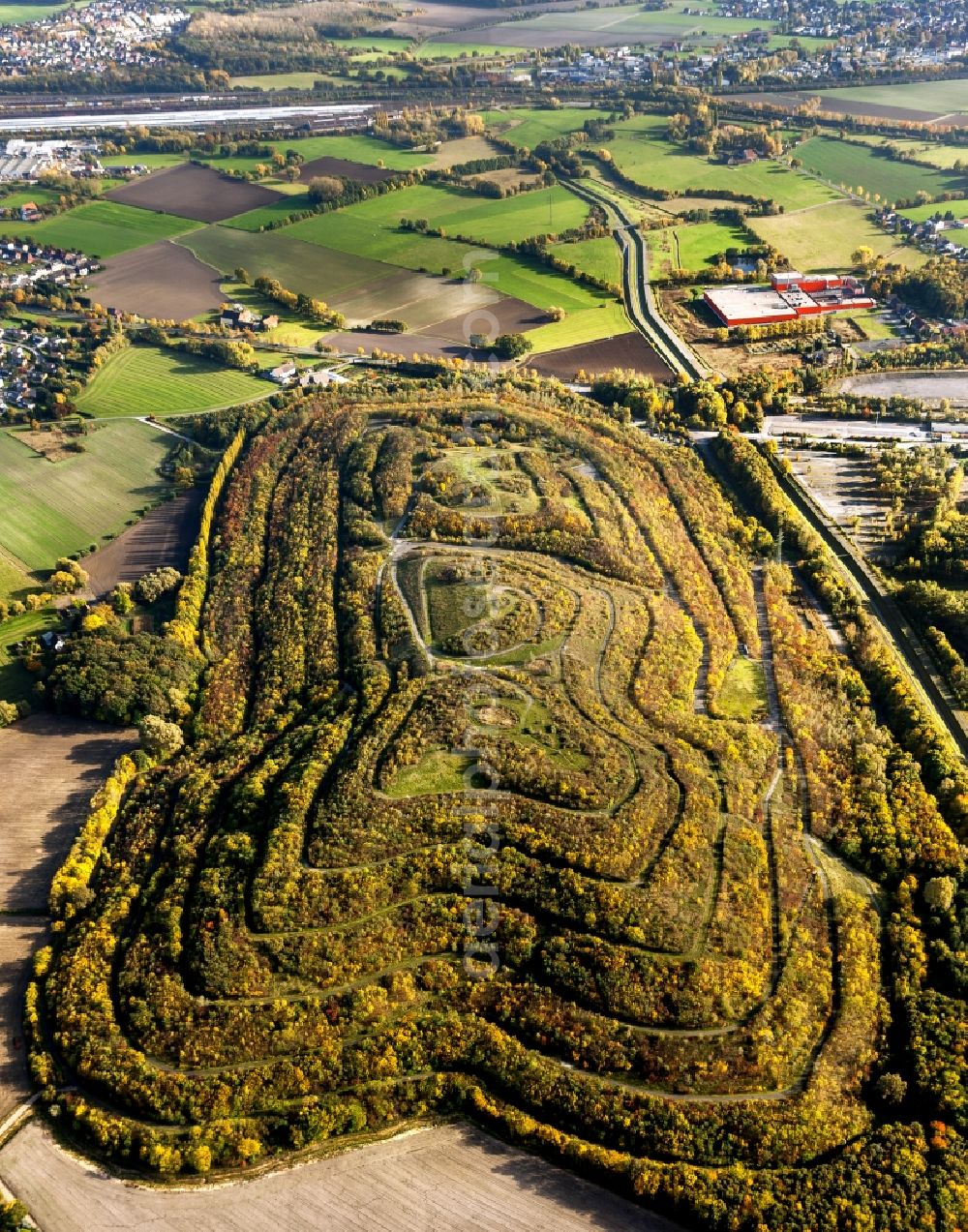 Hamm from above - Wooded stockpile in Hamm in North Rhine-Westphalia