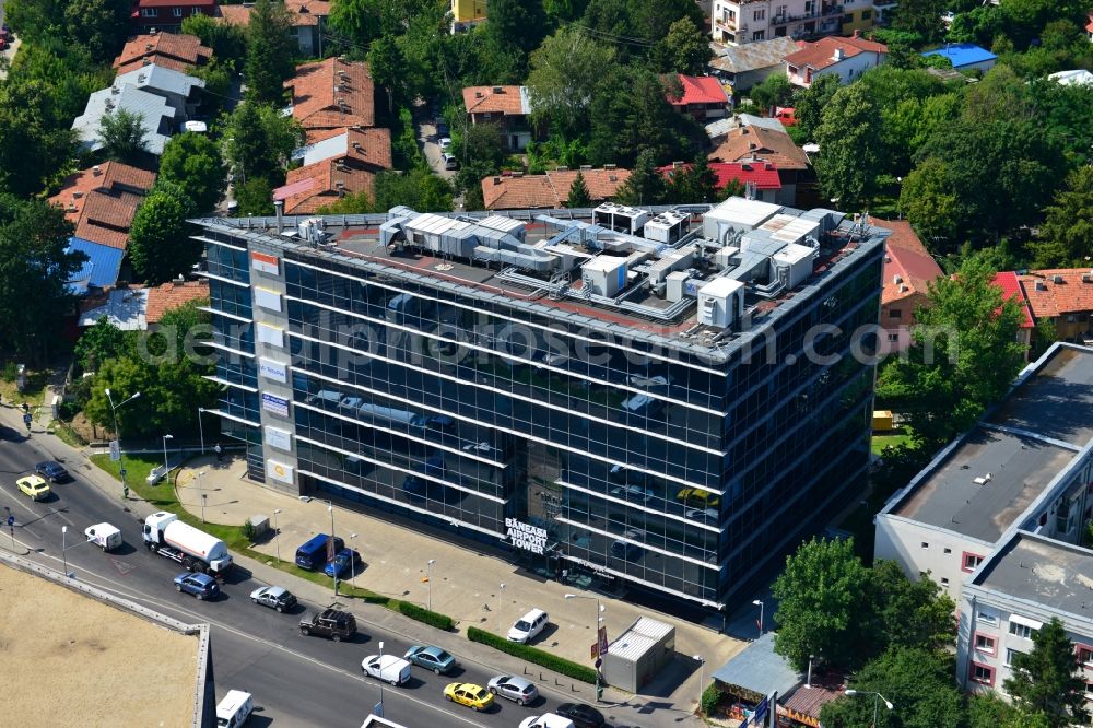 Aerial image Bukarest - Office and commercial building complex Banesa Airport Tower in Bucharest, Romania. The property on the road Blvd. Ion Ionescu de la Brad is a project of IMMOFINANZ AG