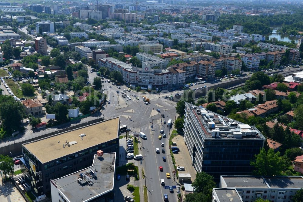 Aerial photograph Bukarest - Office and commercial building complex Banesa Airport Tower in Bucharest, Romania. The property on the road Blvd. Ion Ionescu de la Brad is a project of IMMOFINANZ AG