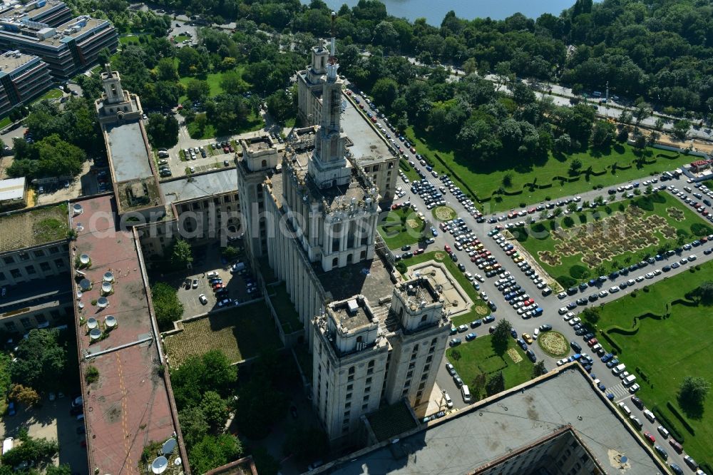 Aerial image Bukarest - View of the office and commercial building complex House of Free Press in Bucharest, Romania. The Casa Presei Libere is built in real-socialist, Stalinist embossed power architecture