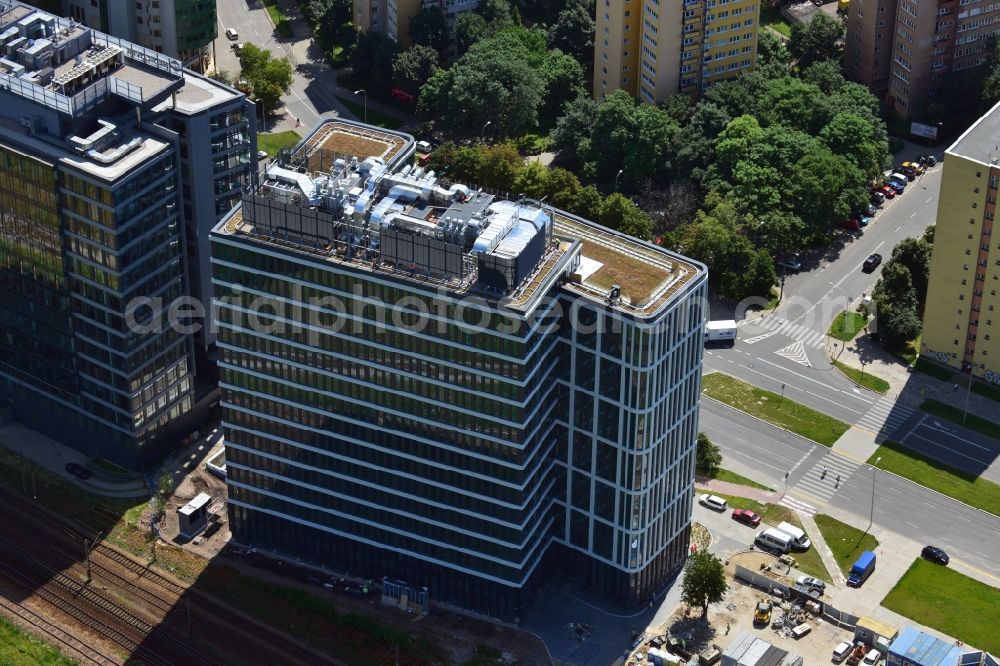 Warschau Ochota from above - Office and Commercial Building Nimbus , Equator und Brama Zachodnia operated by IMMOFINANZ AG in Mokotov district of Warsaw in Poland