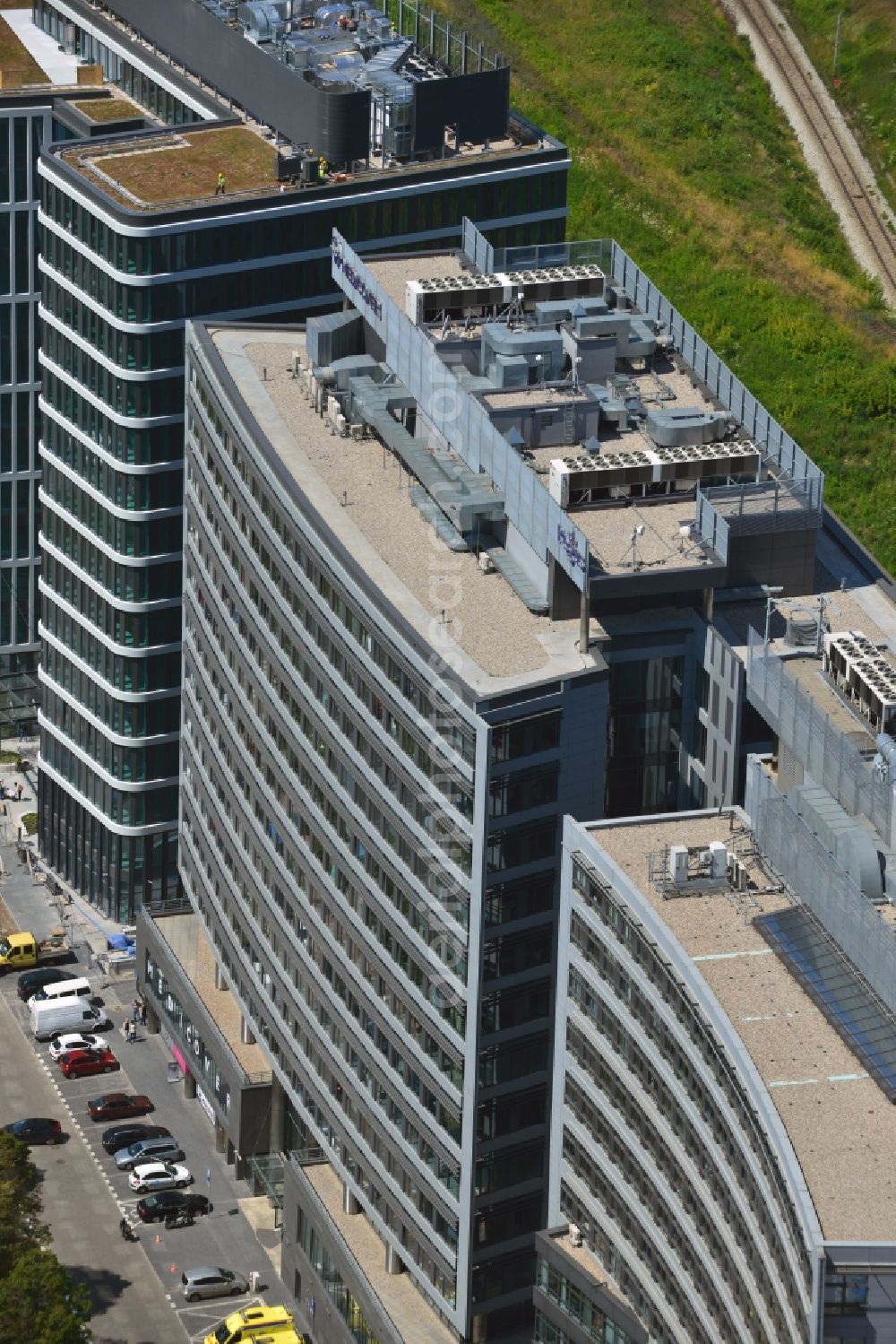 Warschau Ochota from above - Office and Commercial Building Nimbus , Equator und Brama Zachodnia operated by IMMOFINANZ AG in Mokotov district of Warsaw in Poland