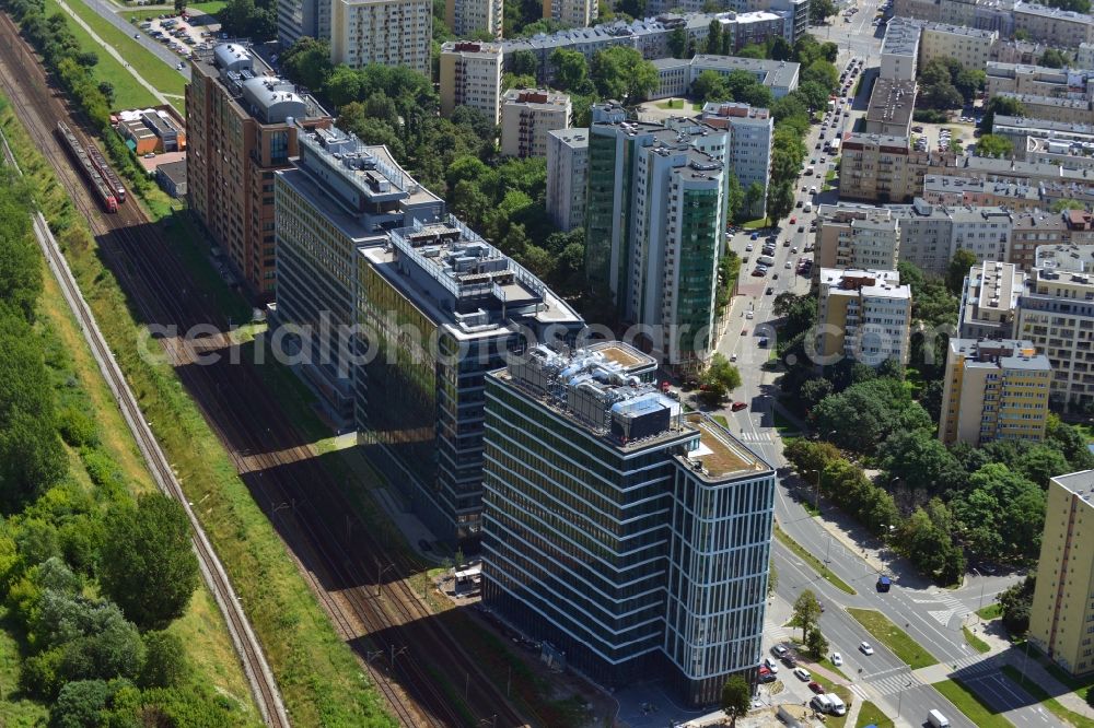 Warschau Ochota from above - Office and Commercial Building Nimbus , Equator und Brama Zachodnia operated by IMMOFINANZ AG in Mokotov district of Warsaw in Poland