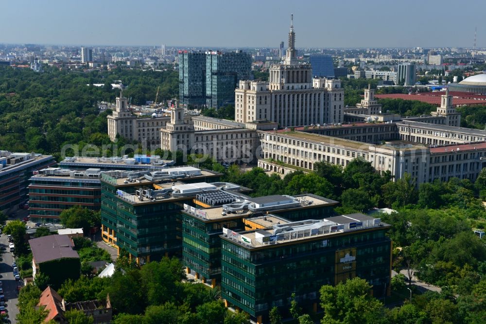 Aerial photograph Bukarest - View of the office and commercial building complex S-Park in Bucharest, Romania. The property on the Tipografilor Street is a project of IMMOFINANZ AG