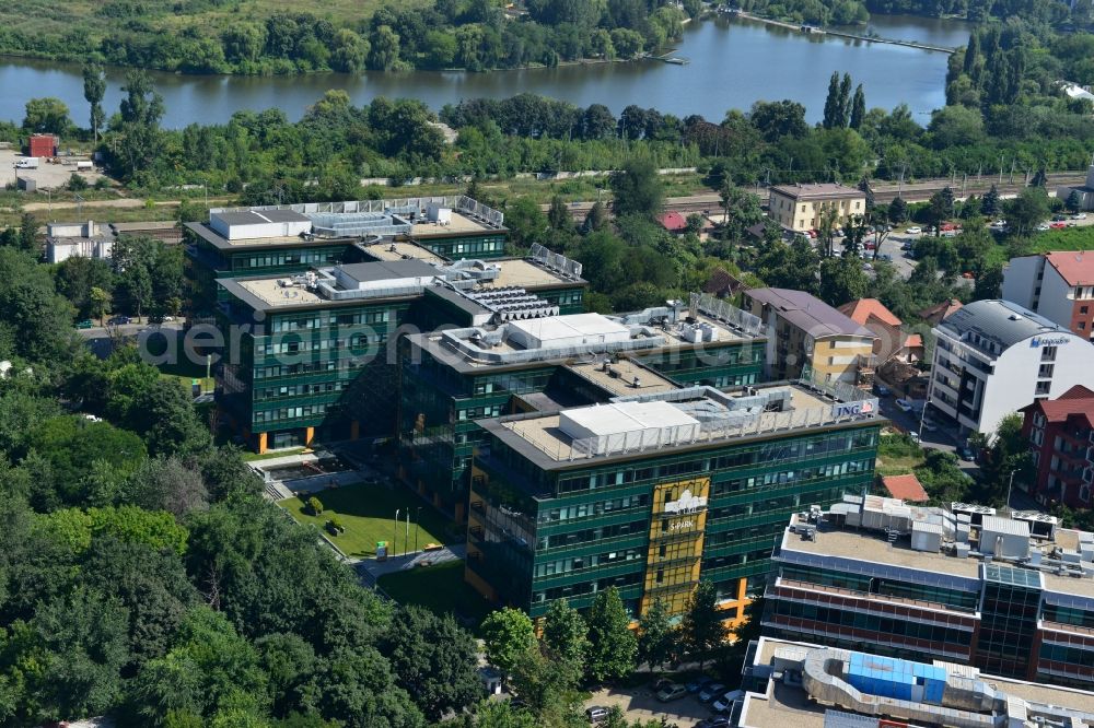 Aerial image Bukarest - View of the office and commercial building complex S-Park in Bucharest, Romania. The property on the Tipografilor Street is a project of IMMOFINANZ AG