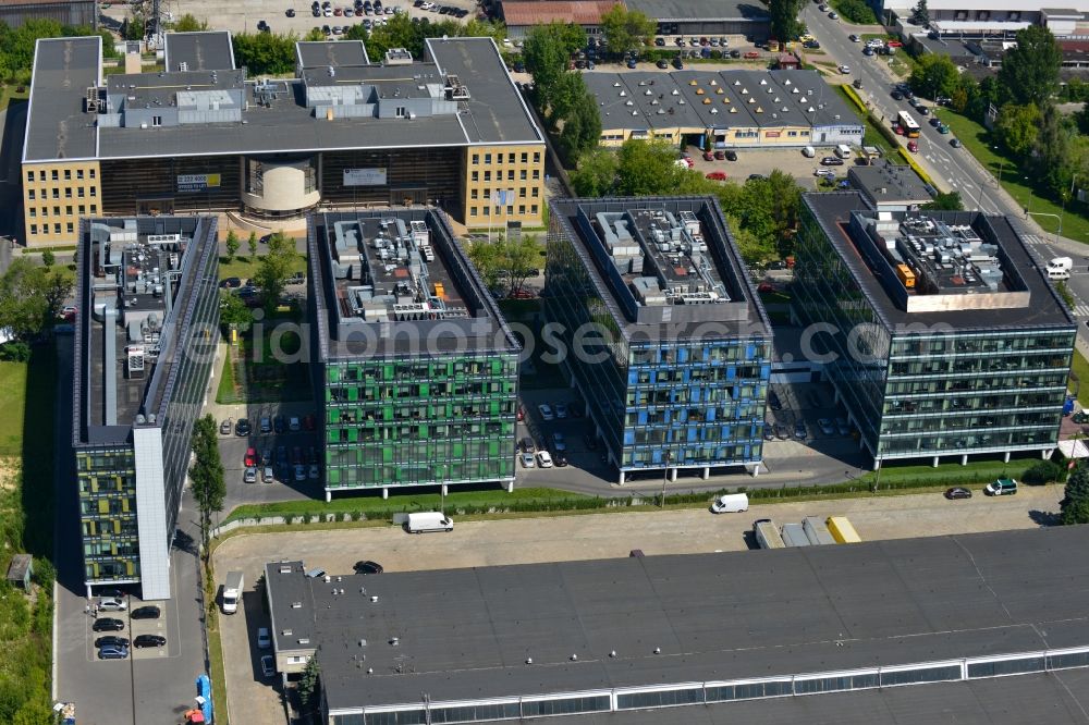 Aerial image Warschau Mokotow - Office and Commercial Building Park Postepu operated by IMMOFINANZ AG in Mokotov district of Warsaw in Poland