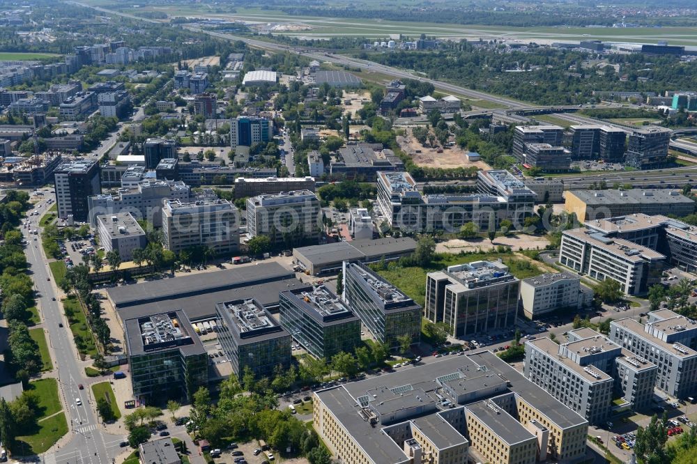 Aerial image Warschau Mokotow - Office and Commercial Building Park Postepu operated by IMMOFINANZ AG in Mokotov district of Warsaw in Poland