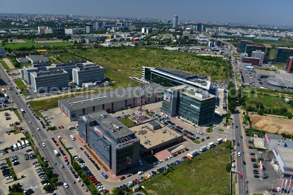 Bukarest from above - View of the office and commercial building complex Pipera 1-2 in Bucharest, Romania. The property on the street Pipera-Tunari Blvd. is a project of IMMOFINANZ AG. The company vodafone is anchor tenant