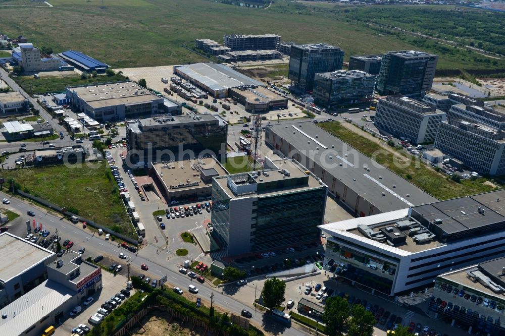 Aerial photograph Bukarest - View of the office and commercial building complex Pipera 1-2 in Bucharest, Romania. The property on the street Pipera-Tunari Blvd. is a project of IMMOFINANZ AG. The company vodafone is anchor tenant