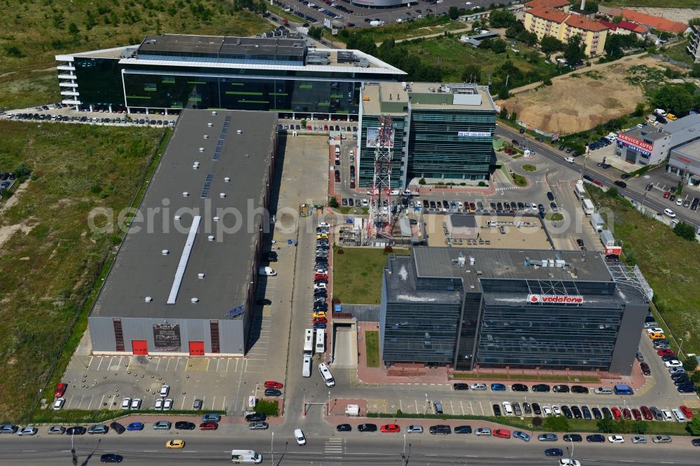 Aerial photograph Bukarest - View of the office and commercial building complex Pipera 1-2 in Bucharest, Romania. The property on the street Pipera-Tunari Blvd. is a project of IMMOFINANZ AG. The company vodafone is anchor tenant