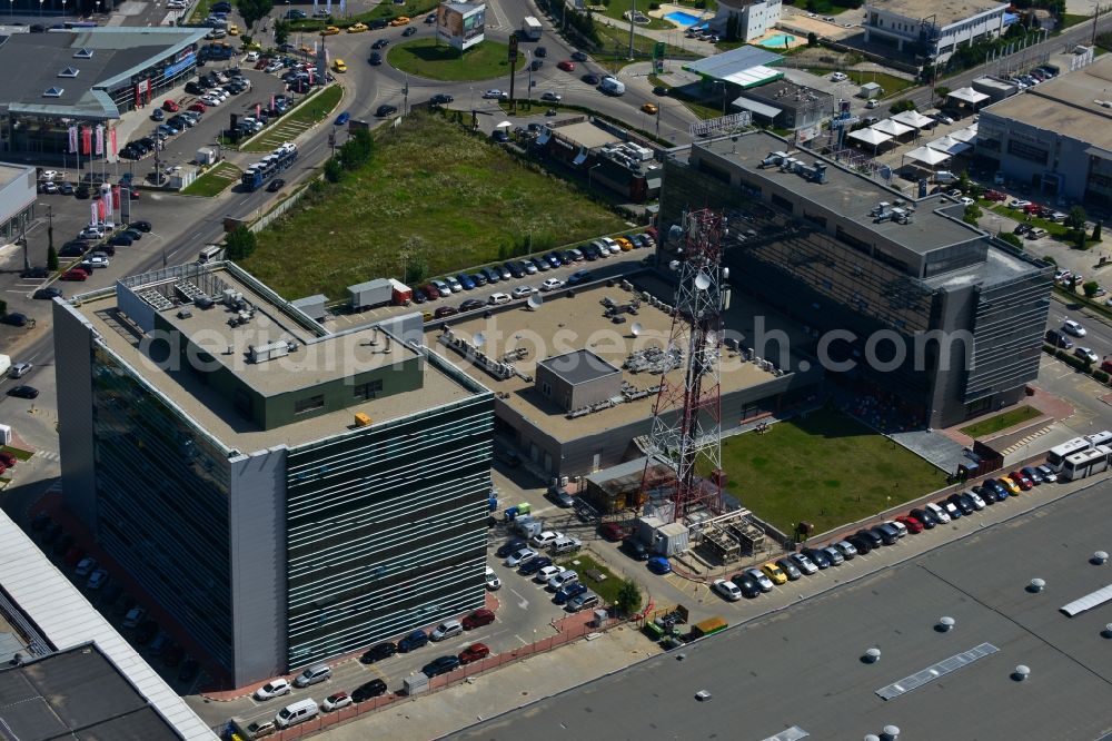 Aerial photograph Bukarest - View of the office and commercial building complex Pipera 1-2 in Bucharest, Romania. The property on the street Pipera-Tunari Blvd. is a project of IMMOFINANZ AG. The company vodafone is anchor tenant