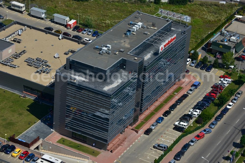 Aerial image Bukarest - View of the office and commercial building complex Pipera 1-2 in Bucharest, Romania. The property on the street Pipera-Tunari Blvd. is a project of IMMOFINANZ AG. The company vodafone is anchor tenant