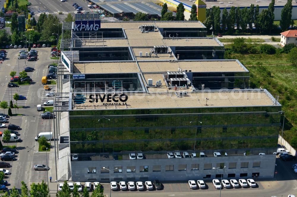 Bukarest from above - View of the office and commercial building complex Victoria Business Park in Bucharest in Romania. It is anchored by the accounting firm KPMG. The property on the highway Bucuresti-Ploiesti soseaua is a project of IMMOFINANZ AG