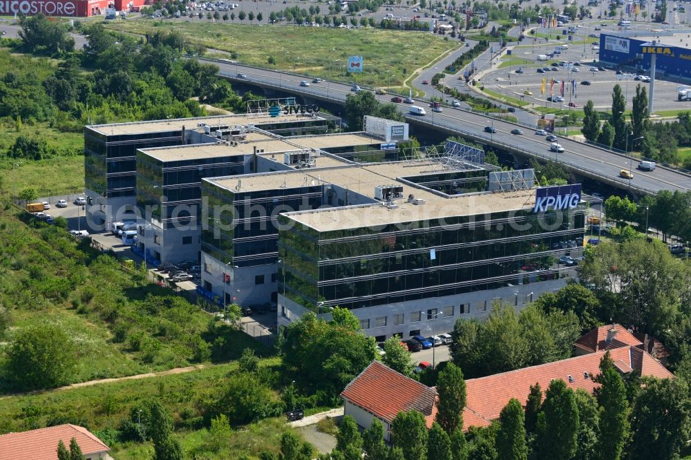 Aerial photograph Bukarest - View of the office and commercial building complex Victoria Business Park in Bucharest in Romania. It is anchored by the accounting firm KPMG. The property on the highway Bucuresti-Ploiesti soseaua is a project of IMMOFINANZ AG