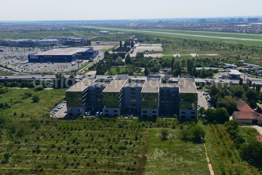 Bukarest from above - View of the office and commercial building complex Victoria Business Park in Bucharest in Romania. It is anchored by the accounting firm KPMG. The property on the highway Bucuresti-Ploiesti soseaua is a project of IMMOFINANZ AG