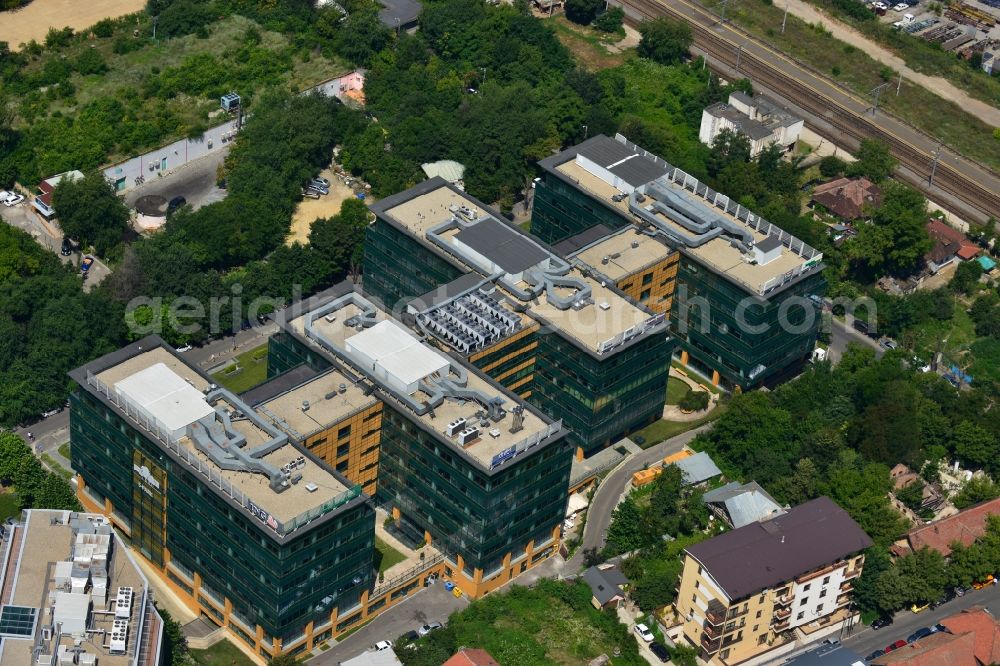 Bukarest from above - View of the office and commercial building complex Victoria Business Park in Bucharest in Romania. It is anchored by the accounting firm KPMG. The property on the highway Bucuresti-Ploiesti soseaua is a project of IMMOFINANZ AG