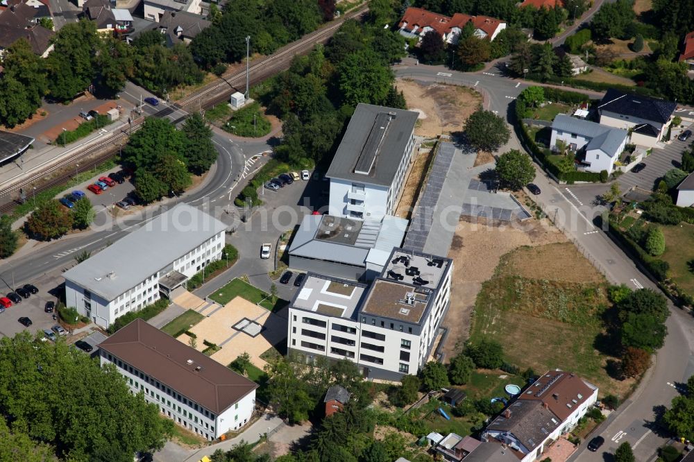 Nieder-Olm from the bird's eye view: Office and commercial buildings of the Eckes-Granini Germany GmbH at the Ludwig-Eckes-Platz in Nieder-Olm in the state of Rhineland-Palatinate