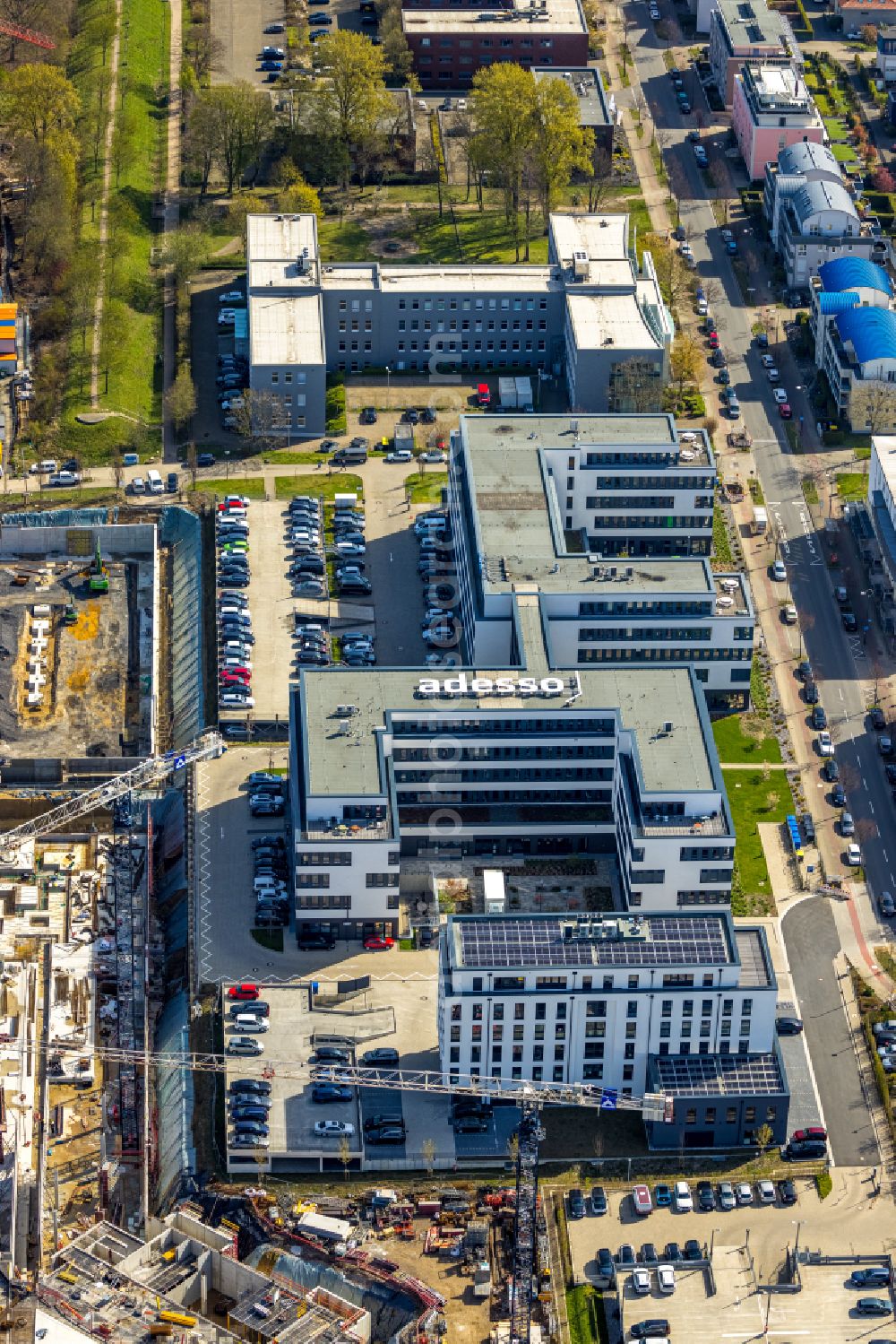 Aerial image Dortmund - Construction site to build a new office and commercial building of adesso AG on Stockholmer Allee in Dortmund at Ruhrgebiet in the state North Rhine-Westphalia, Germany