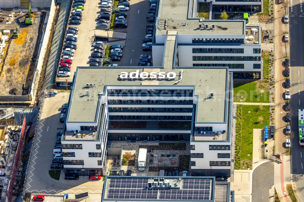 Aerial photograph Dortmund - Construction site to build a new office and commercial building of adesso AG on Stockholmer Allee in Dortmund at Ruhrgebiet in the state North Rhine-Westphalia, Germany