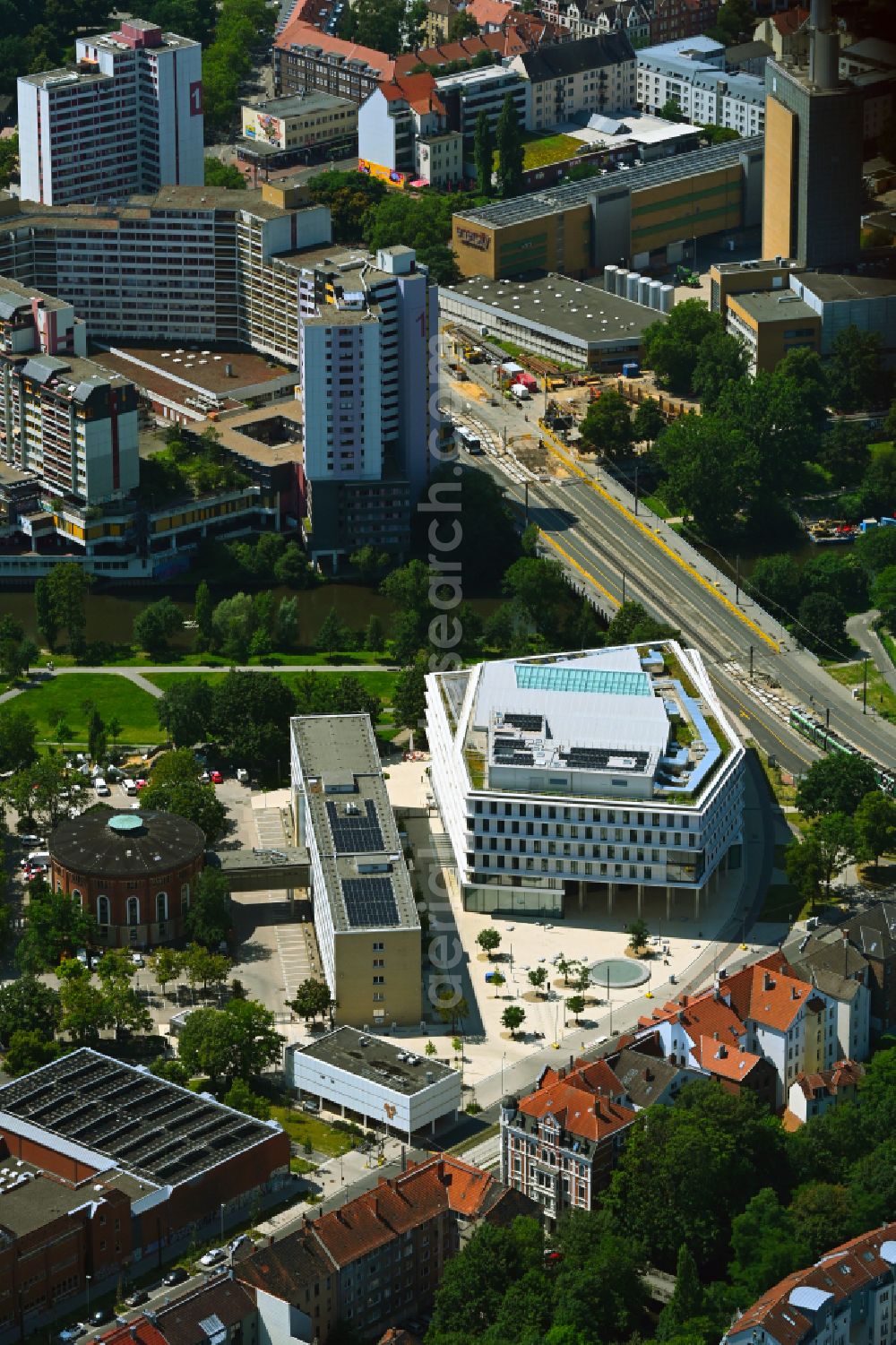 Hannover from above - Office and commercial building of Enercity AG on Glockseestrasse in the Calenberger Neustadt district of Hanover in the state of Lower Saxony, Germany