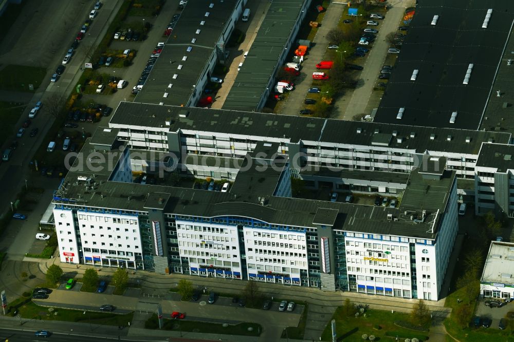 Aerial image Berlin - Office building - Ensemble Allee of Kosmonauten in the district Marzahn in Berlin, Germany