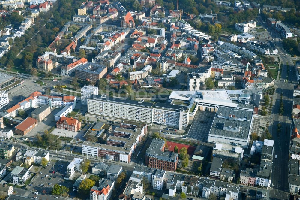 Cottbus from above - Office building - Ensemble on August-Bebel-Strasse and Karl-Liebknecht-Strasse in Cottbus in the state Brandenburg, Germany