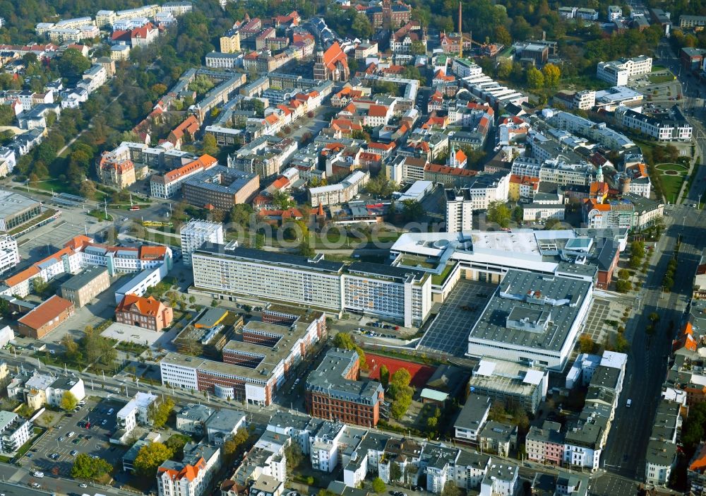 Cottbus from the bird's eye view: Office building - Ensemble on August-Bebel-Strasse and Karl-Liebknecht-Strasse in Cottbus in the state Brandenburg, Germany