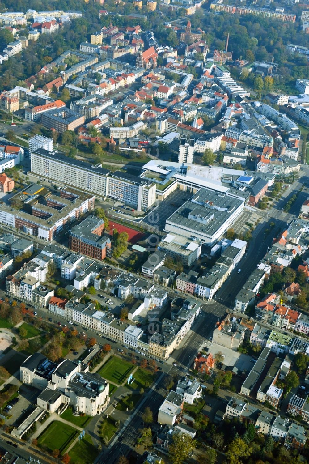 Aerial photograph Cottbus - Office building - Ensemble on August-Bebel-Strasse and Karl-Liebknecht-Strasse in Cottbus in the state Brandenburg, Germany