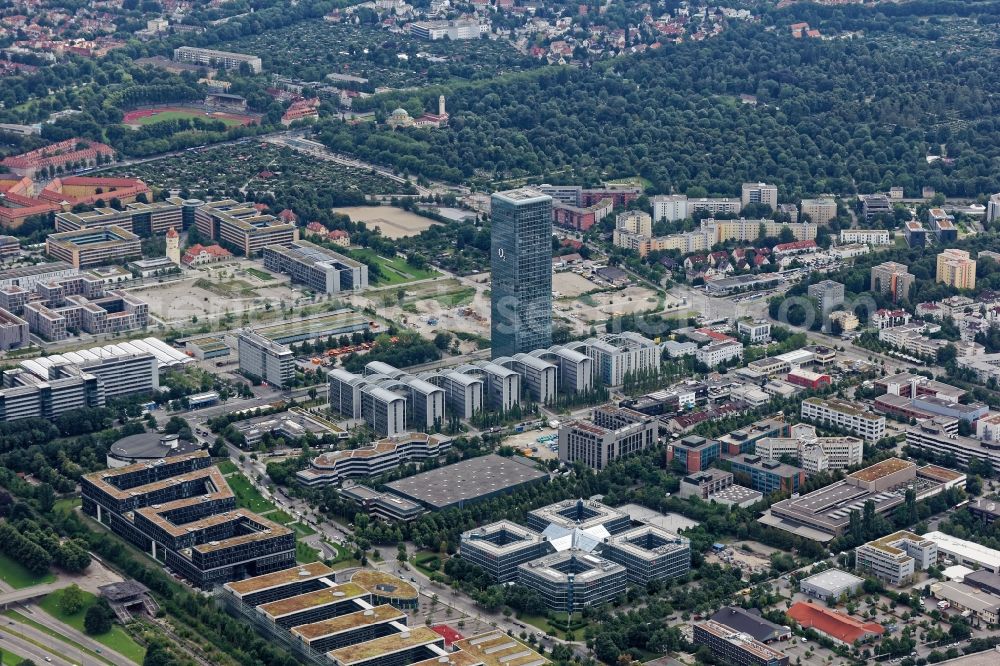 München from the bird's eye view: Office building - Ensemble in Munich Moosach in the state Bavaria, Germany