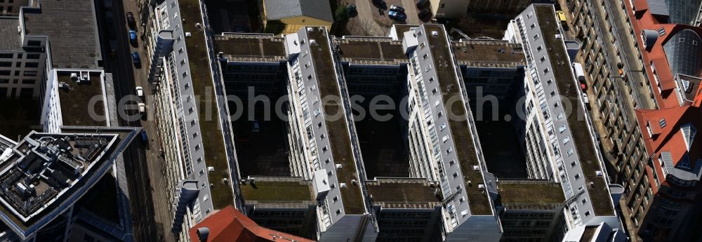 Leipzig from the bird's eye view: Office building - Ensemble on Dohnanyistrasse - Friedrich-List-Platz - Rosa-Luxemburg-Strasse in the district Mitte in Leipzig in the state Saxony