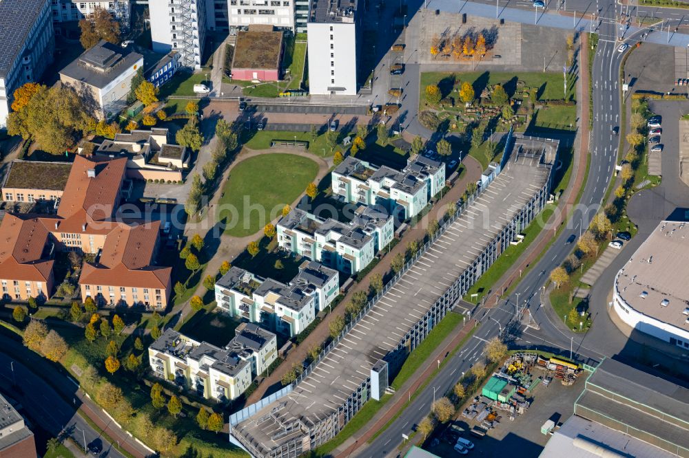 Oberhausen from above - Office building - Ensemble at Eugen-Zur-Nieden-Ring - Steinbrinkstrasse - Bahnhofstrasse in Oberhausen at Ruhrgebiet in the state North Rhine-Westphalia, Germany