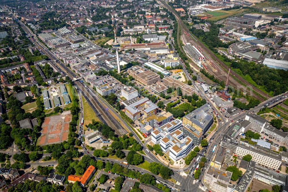 Essen from the bird's eye view: Office building - Ensemble EUROPA-CENTER on Kruppstrasse in Essen in the state North Rhine-Westphalia, Germany