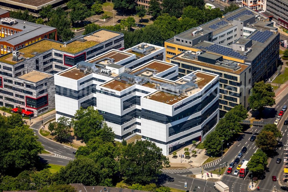 Essen from above - Office building - Ensemble EUROPA-CENTER on Kruppstrasse in Essen in the state North Rhine-Westphalia, Germany