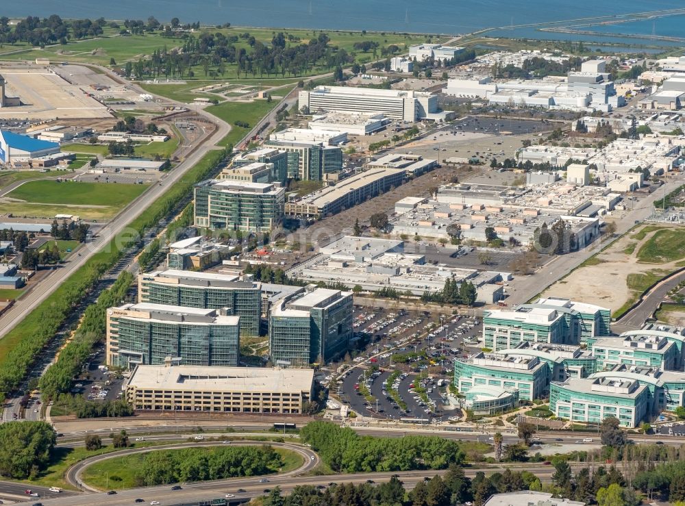 Aerial image Sunnyvale - Office building - complex Google Tech Corners with the headquarters of Motorola in Sunnyvale in Silicon Valley in California in the USA