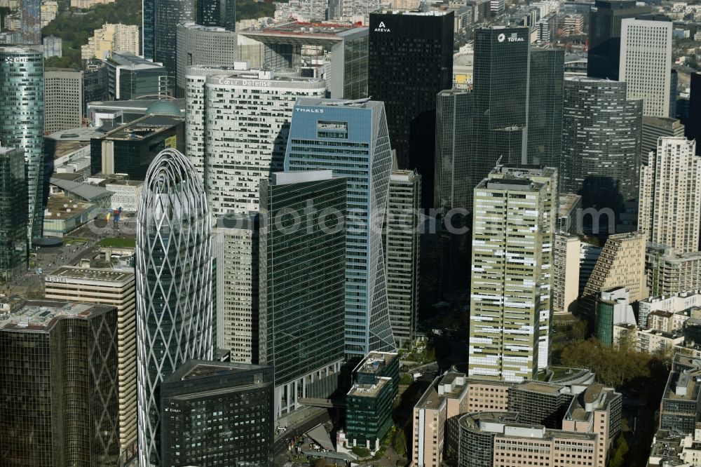 Courbevoie from above - Block of office and hotel highrise buildings in the quarter La Défense in Paris in Ile-de-France, France