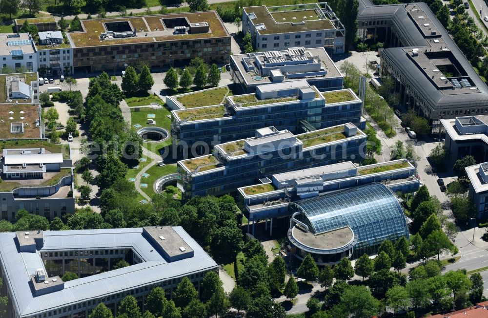 Aerial image München - Office building - Ensemble on Leopoldstrasse - Karl-Weinmair-Strasse - Heinrich-Kley-Strasse in the district Milbertshofen-Am Hart in Munich in the state Bavaria, Germany