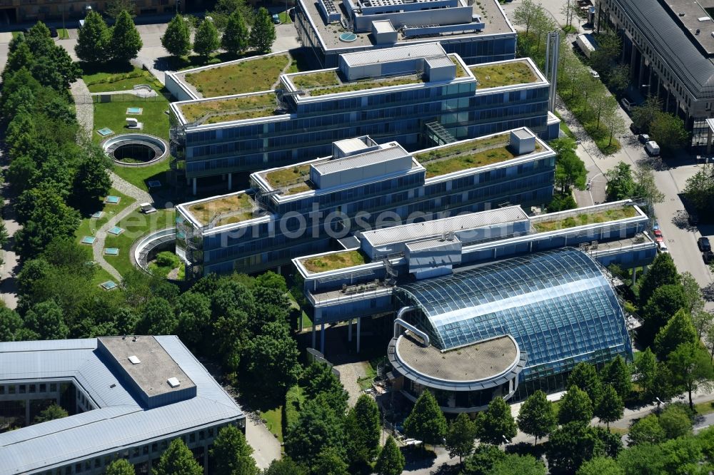 Aerial photograph München - Office building - Ensemble on Leopoldstrasse - Karl-Weinmair-Strasse - Heinrich-Kley-Strasse in the district Milbertshofen-Am Hart in Munich in the state Bavaria, Germany