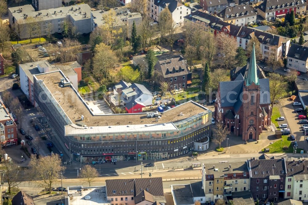 Aerial photograph Bochum - Office building - Ensemble Lutherhaus on Wittener Strasse in Bochum in the state North Rhine-Westphalia, Germany