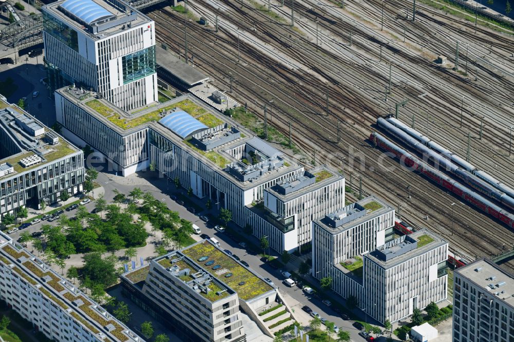 München from above - Office building - Ensemble on street Bernhard-Wicki-Strasse - Klaus-Mann-Platz - Erika-Mann-Strasse in the district Maxvorstadt in Munich in the state Bavaria, Germany