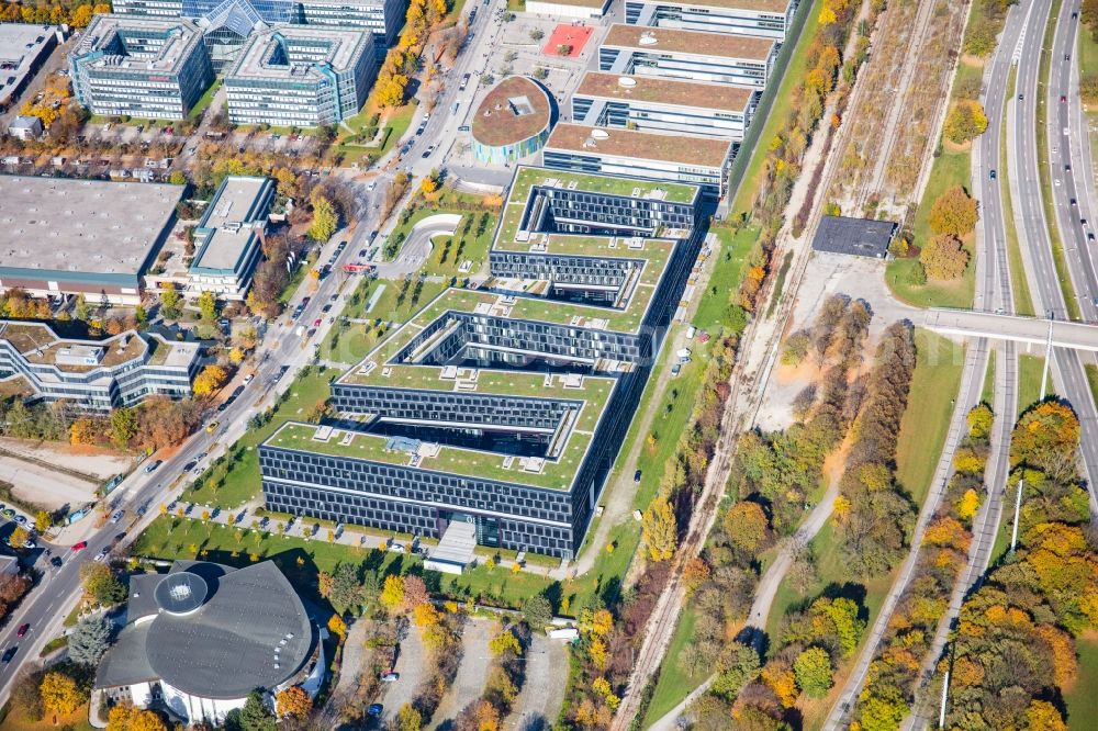 München from the bird's eye view: Office building - Ensemble 88north on Riesstrasse in the district Moosach in Munich in the state Bavaria, Germany