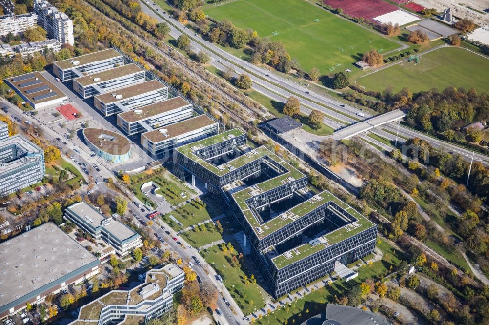 München from the bird's eye view: Office building - Ensemble 88north on Riesstrasse in the district Moosach in Munich in the state Bavaria, Germany