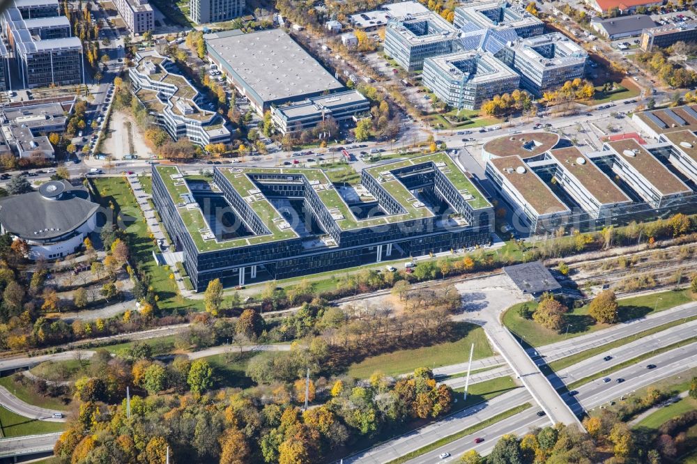 München from the bird's eye view: Office building - Ensemble 88north on Riesstrasse in the district Moosach in Munich in the state Bavaria, Germany