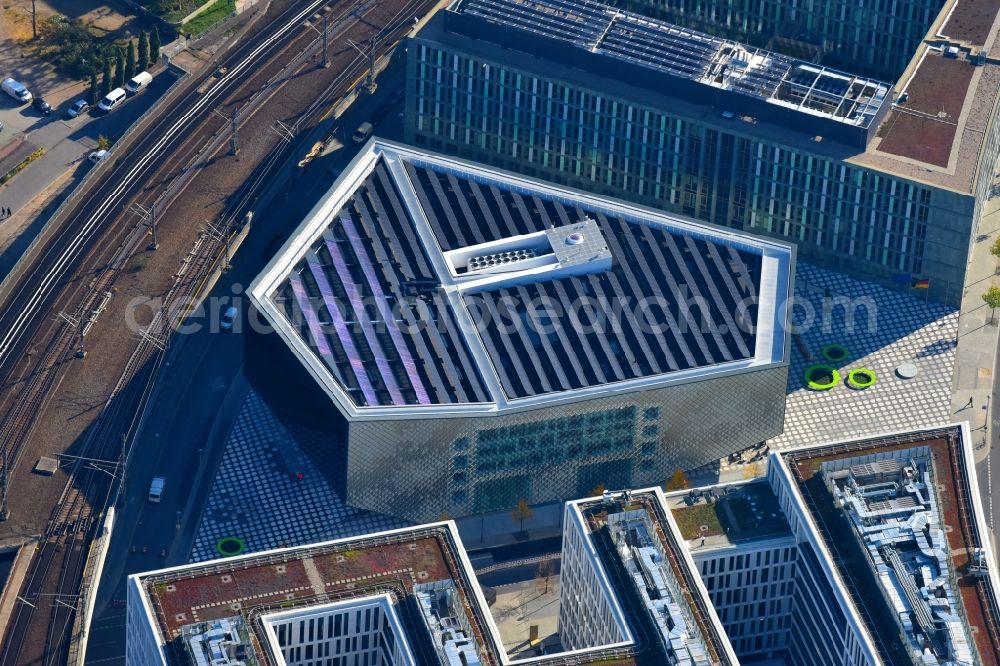 Berlin from above - Office building - Ensemble of the PricewaterhouseCoopers GmbH WPG , the Futurium gGmbH and the Anti-Discrimination Agency of the Federation in Berlin, Germany. The design for the PwC office building came from the architecture office KSP - Juergen Engel Architekten and was implemented by the project developer OVG Bischoff, while the museum building of Futurium gGmbH was designed by the Richter Musikowski GmbH