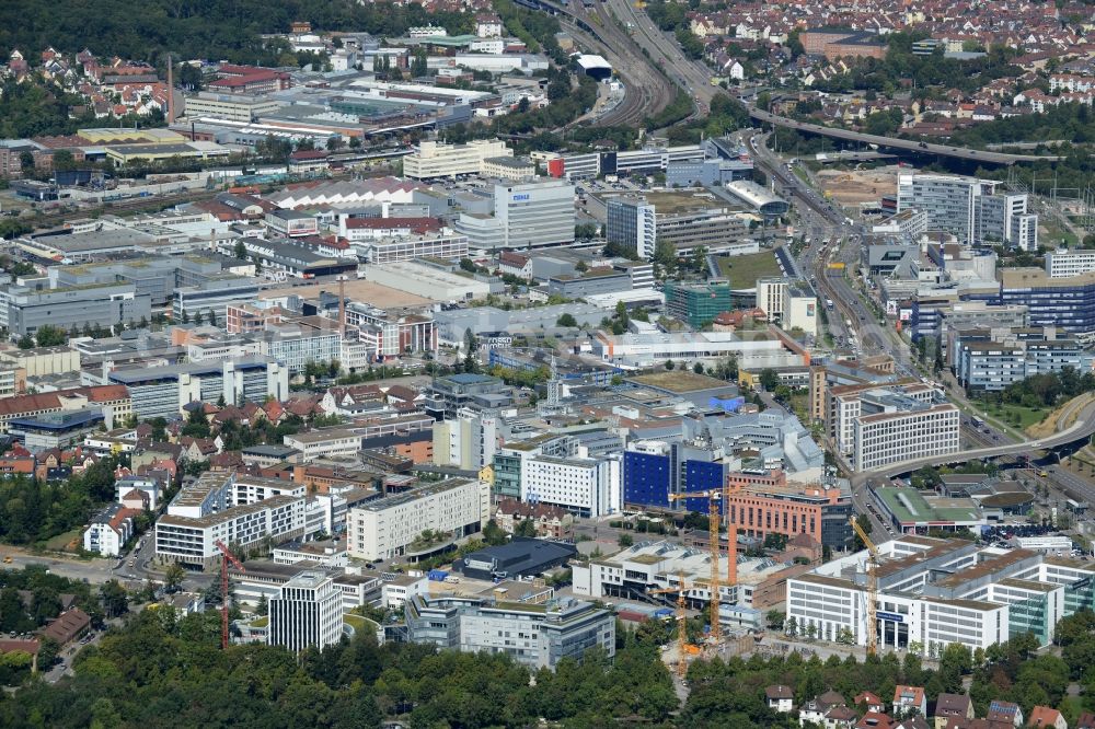 Stuttgart from the bird's eye view: Office building - Ensemble Siemensstrasse in the district of Feuerbach in Stuttgart in the state Baden-Wuerttemberg