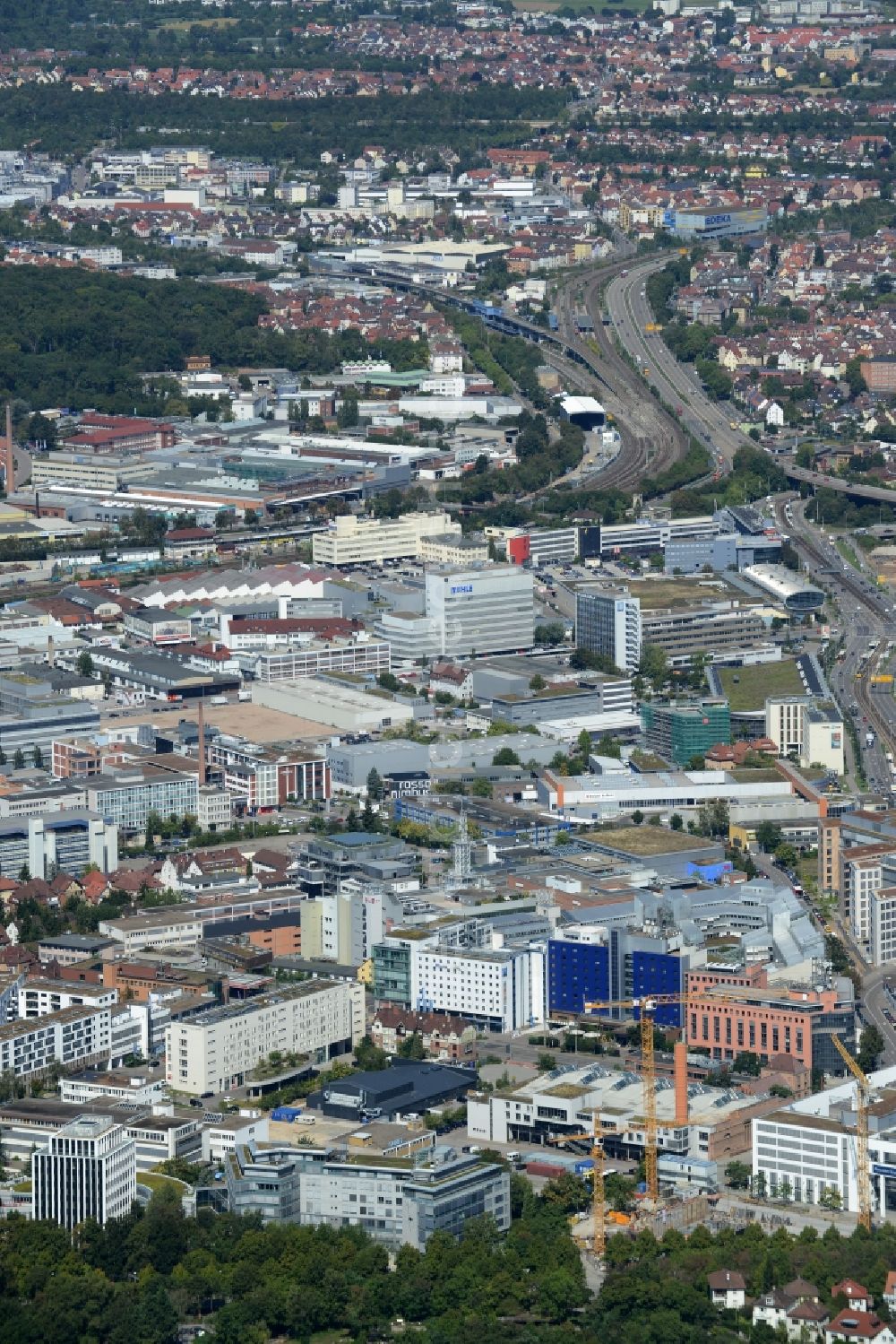 Aerial image Stuttgart - Office building - Ensemble Siemensstrasse in the district of Feuerbach in Stuttgart in the state Baden-Wuerttemberg