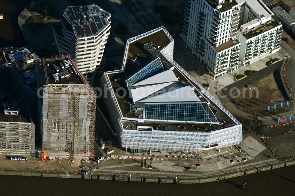 Aerial photograph Hamburg - Office building - Ensemble Am Strandkai in the district HafenCity in Hamburg, Germany