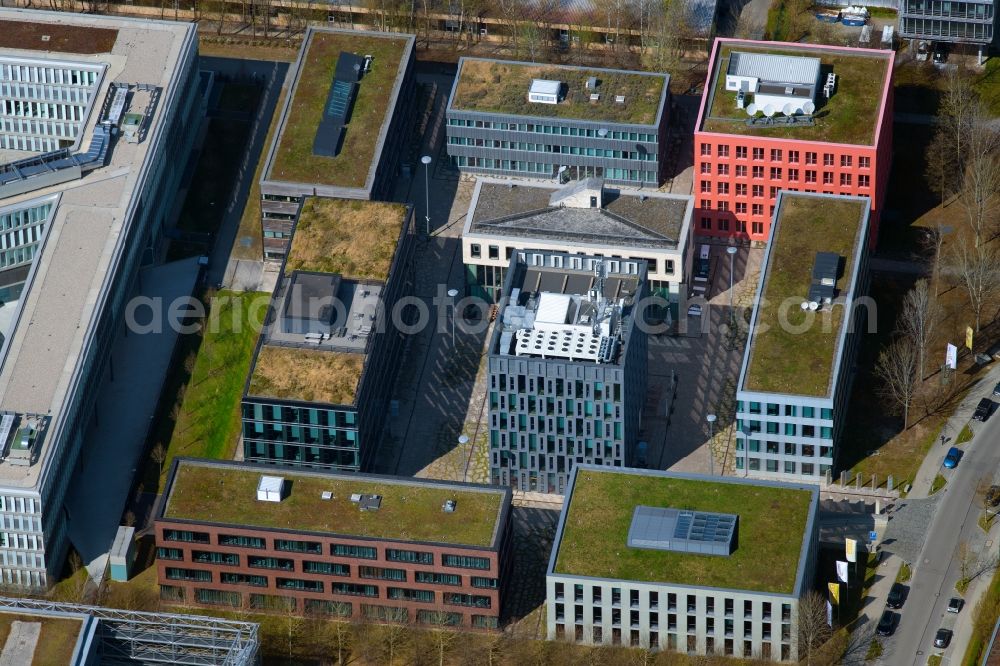 Unterföhring from the bird's eye view: Office building - Ensemble on Beta-Strasse in Unterfoehring in the state Bavaria, Germany