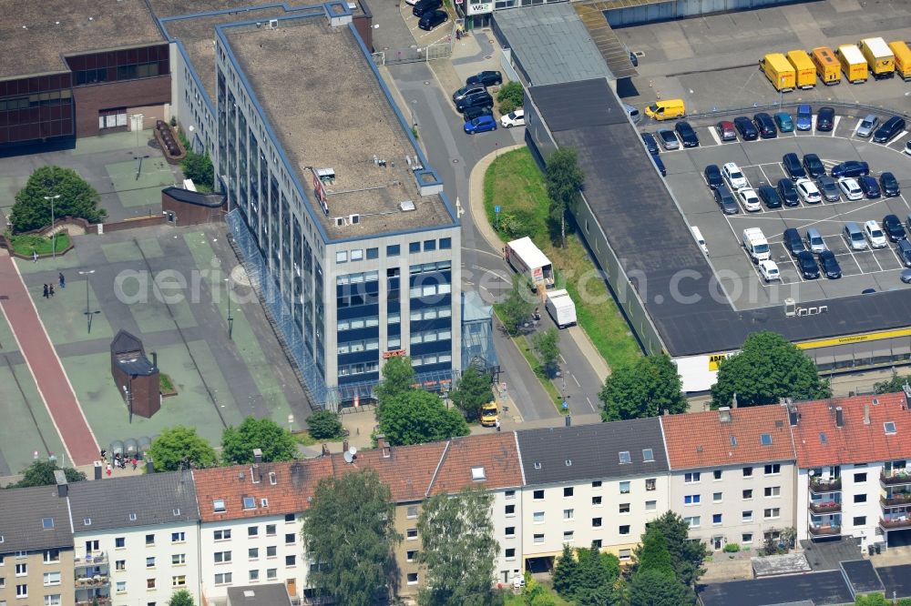 Aerial photograph Bochum - Office and retail building at the Ferdinandstraße on Buddeberg place in Bochum in North Rhine-Westphalia