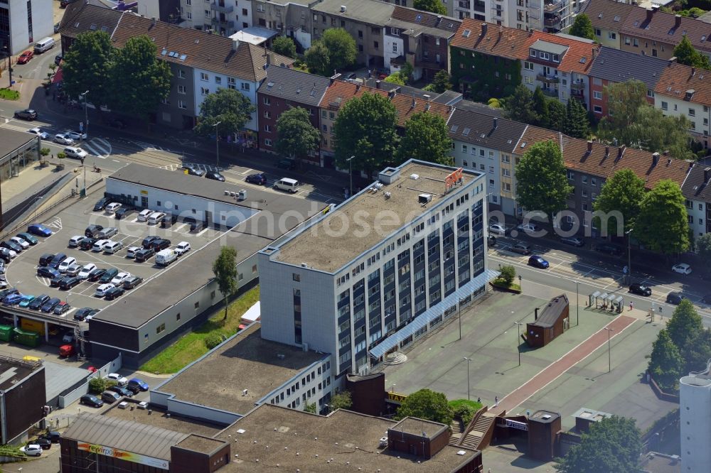 Bochum from above - Office and retail building at the Ferdinandstraße on Buddeberg place in Bochum in North Rhine-Westphalia